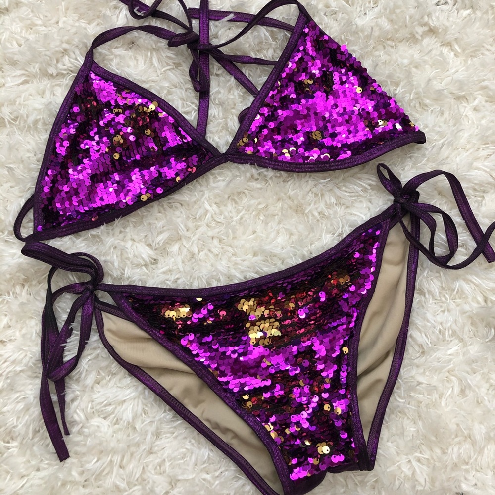 Purple sequin bikini